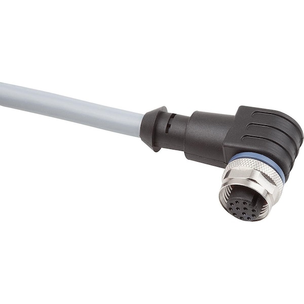 Connector, 12-Pin W. Screw Connection M12X1, Form:B Angled, D=15, L=39, P=10000, Pvc Black
